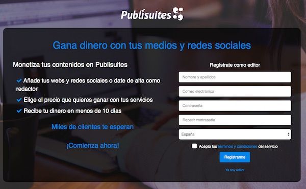 Registro en Publisuites Influencers
